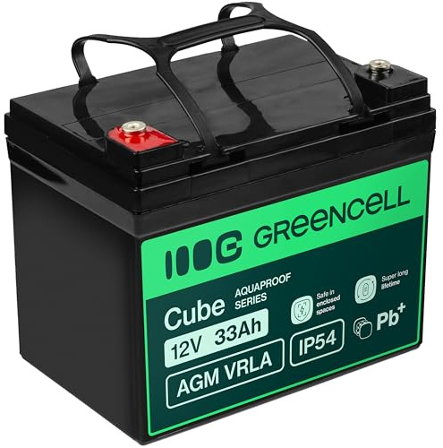 Green Cell AGM 12V 33Ah IP54 VRLA Bleiakku Zyklenfest Wartungsfrei | für Caravan, Wohnwagen, Photovoltaik, Solaranlagen, Rollstuhl und zuverlässige Stromversorgung, Robuste Vlies TechnologieG