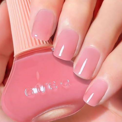Jelly Pink Schnell trocknend Einfarbiger Nagellack, Quick Dry Glitzer Nail Polish für DIY Nageldesign, Glossy Langanhaltend Shimmer ungiftiger Nagellack auf Wasserbasis, Ohne UV Lampe (Beigerosa)