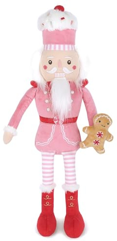 MON AMI Pink Gingerbread Nutcracker, 18-Inch Holiday Soldier Plush Doll | holiday soldier plush design, pink gingerbread nutcracker, Christmas mantel room décor, festive collectible, boys girls gift