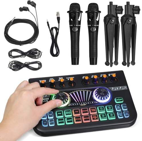 Professionelles Podcast Equipment Paket E300 mit Zwei Mikrofonen | Schwarzes Satz aus Metall und Kunststoff, für Streaming und Live Auftritte, 1 Satz, für Djs und Profis