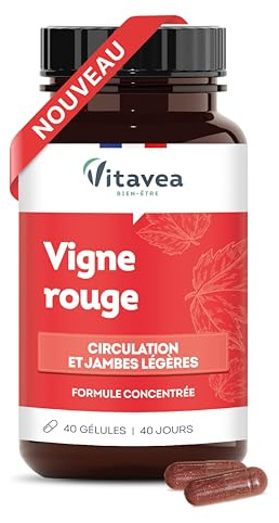 Vitavea Bien-être - Vigne Rouge 300mg - Circulation - 40 jours | Retour Veineux & Jambes Saines - Formule Concentrée Mono-actif - Gélule Végétale - Fabriqué en France