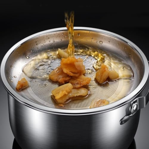 Filtro dell'olio in acciaio inox con coperchio a rete fine – 25,5 x 15 cm – Salva grasso per brodo di olio d'oliva e grassi da cucina, impilabile (5,5 l)