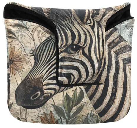 Golf Mallet Putter Cover Magnetic Snap Boho Vintage Simplified Zebras