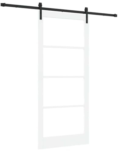 Puerta corredera de madera maciza de pino con cristal, 93 x 211 cm, color blanco | Diseño rectangular, función deslizante silenciosa, para dormitorio y sala de estar, fácil cuidado