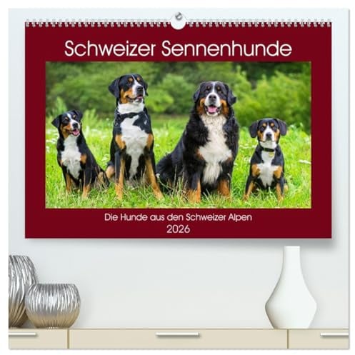Schweizer Sennenhunde - die Hunde aus den Schweizer Alpen (hochwertiger Premium Wandkalender 2026 DIN A2 quer), Kunstdruck in Hochglanz: Schweizer ... in 13 faszinierenden Bildern (CALVENDO Tiere)