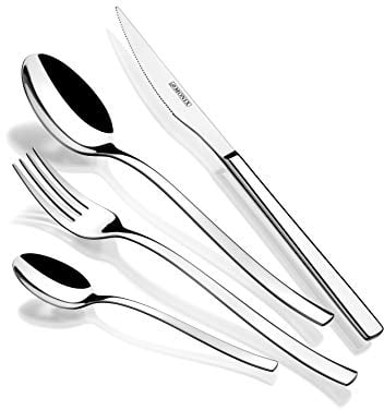 MONIX Génova Set de cubiertos de 24 piezas con cuchillo chuletero, acero inoxidable 18/10, diseño vanguardista y moderno, acabado pulido brillante, espesor 2.5 mm (6 comensales), Color Plata