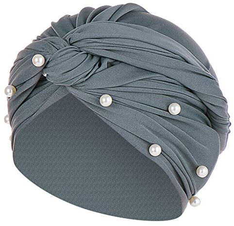 URSING Damen Kopftuch Muslim Ruffled Cancer Chemo Mütze Schal Turban Wrap Cap Stylish Elegan Blumen Indien Hut Multifunktionstuch Kopfbedeckung für Chemo, Krebs, Make up (Grau)