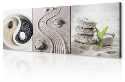 decomonkey Wandbilder Set Spa Zen 90x30 cm 3 Teilig Wandbild Groß Büro Sand | Leinwandbild XXL, Deko, Wohnzimmer, Schlafzimmer, Wanddeko, Leinwand, Pictures For Wall, Poster, Wall Painting, Natur