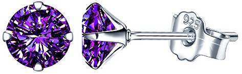 Yumilok Boucles d'oreilles femme fille, en 925 argent, Boucles d'oreilles zircon violette, Cadeau de Noël anniversaire