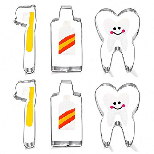 Fewo 6 Stück Zahnbürste/Zahnpasta/Zähne niedlich Edelstahl Keksausstecher Fondant Ausstecher Baby Kinder Erste Zahn Party Dekorationen Supplies Zahnarzt Geburtstag Geschenk