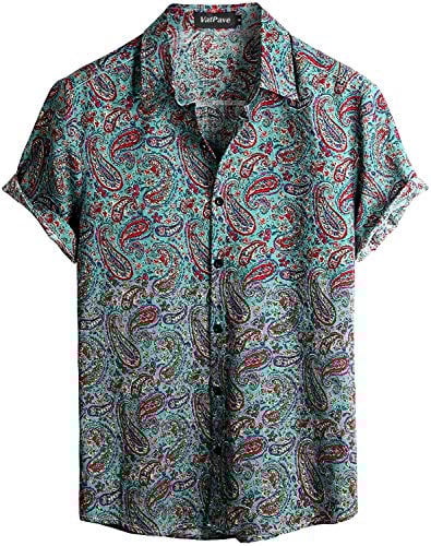 VATPAVE Herren Hawaii Hemd Männer Kurzarm Sommer Freizeithemd Casual Strand Blumen Hawaiihemd XX-Large Grün