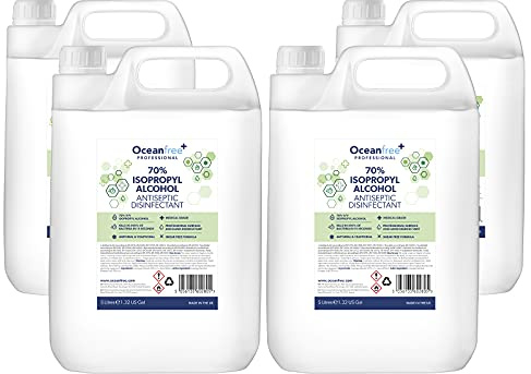 Ocean Free IPA Disinfectant Rubbing Isopropyl Alcohol - 5L Litre - Kills 99% Bacteria, Germs - Sanitiser Sanitizer (Pack of 4)