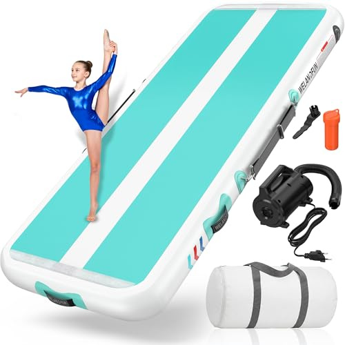 WELANDFUN Air Matte Track Turnmatte Aufblasbar 15 / 20cm mit Luftpumpe, 3/4 / 5 / 6m Gymnastikmatte Tumbling Matten, Trainingsmatte für Yoga/Zuhause/Taumel/Turnhalle