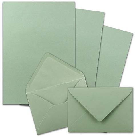50x Briefpapier-Sets DIN A4 mit C6 Briefumschlägen, Nassklebung - Eukalyptus-Grün - mattes Schreibpapier mit Kuverts - FarbenFroh by GUSTAV NEUSER