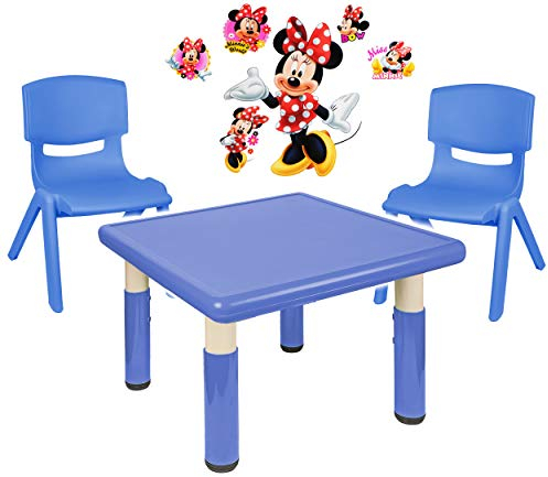 alles-meine.de GmbH Sitzgruppe für Kinder - Tisch + 2 Kinderstühle - Größen & Motiv & Farbwahl - Minnie Mouse/blau - höhenverstellbar - 1 bis 8 Jahre - Plastik - für INNEN & AU..