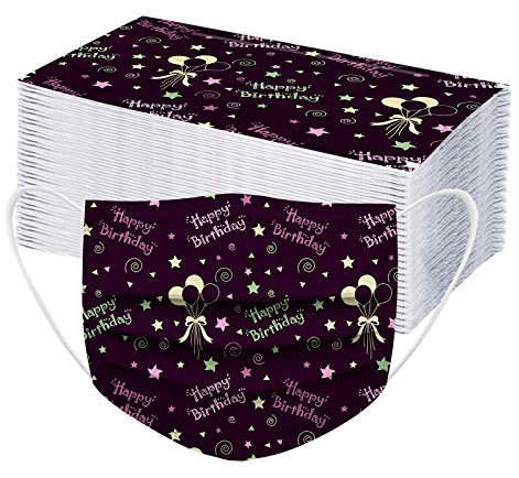 AMDOLE Jinchan 50 Stück Erwachsene Einweg Face Cover |Einmal-Mund-schutz| 3 Lagig Atmungsaktiv Bandana Halstuch |Mode Partykuchen Festlicher Geburtstagsdruck Bequeme Sport Mund Und Nasenschutz