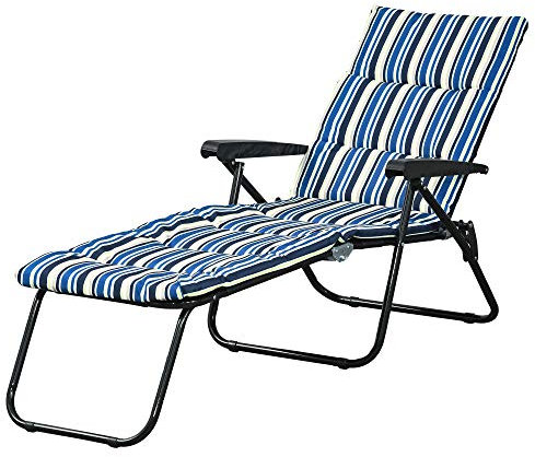 Outsunny Bain de Soleil Pliable transat inclinable 6 Positions Grand Confort avec Matelas + accoudoirs Acier Polyester Multicolore