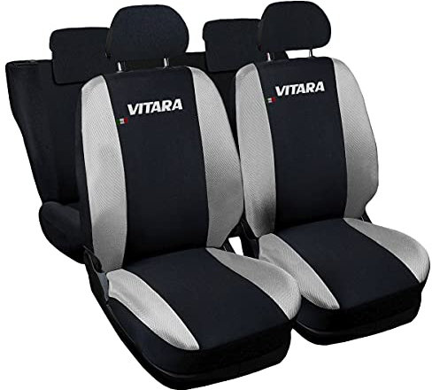 Lupex Shop Autositzbezüge kompatibel mit Vitara, Made in Italy, Polyestergewebe, kompletter Satz Vorder- und Rücksitze (Schwarz - Hellgrau)