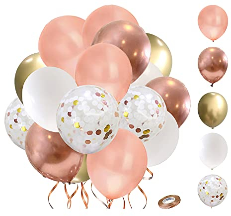 Rosegold Luftballons SKYIOL Helium Ballons Rosegold Gold Weiß 60 Stück 30cm Metallic Konfetti Latex Luftballon Deko Set für Mädchen Frauen Geburtstag Hochzeit Taufe Baby Shower Party Dekoration