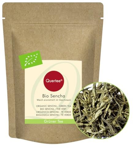 Sencha Tee BIO Grüner Tee - lose und geschnitten - 100% natürlich - weich aromatisch im Geschmack von Quertee (200 g)