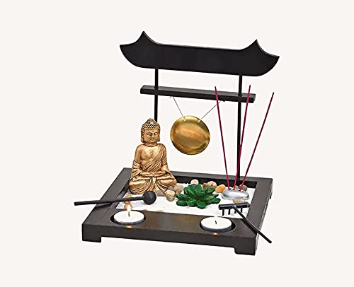 Wurm Zen Garten mit Buddha + Gong + Teelichthalter + Räucherstäbchenhalter japanischer Zengarten Feng Shui