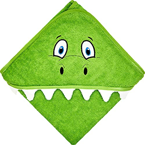 Hyggeglück® Premium Kapuzenhandtuch für Babys & Kleinkinder, Motiv Dino | 100% Bio-Baumwolle | 75 x 75 cm | extra-dick, extra-kuschelig mit Stoffgewicht 380 g/m² | Handtuch/Badetuch mit Kapuze