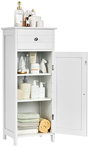 COSTWAY Armario de Pie para Baño Organizador, Madera con Cajón Mueble Aparador Lateral para Cocina Salón Almacenamiento 35.6 x 30.5 x 88cm (Blanco)