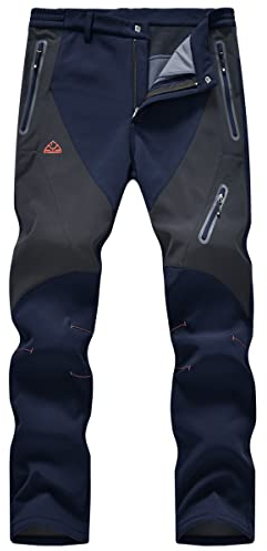 Rdruko Men's Thermal Fleece Trousers Winter Warm Waterproof Windproof Outdoor Work Camping Hiking Fishing Skiing Pants Navy Blue 36