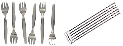 Fackelmann 32133 6 Fourchettes à Huîtres, Acier Inoxydable,17 x 8 x 2 cm & 43776 Lot de 6 fourchettes à crustacés, 6 fourchettes à crustacés, curettes pour fruits de mer, Argenté, 18,5 cm