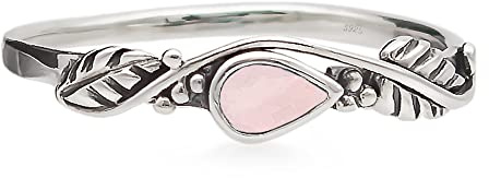 Anello in quarzo rosa, in argento Sterling 925, stile solitario, per donne e ragazze