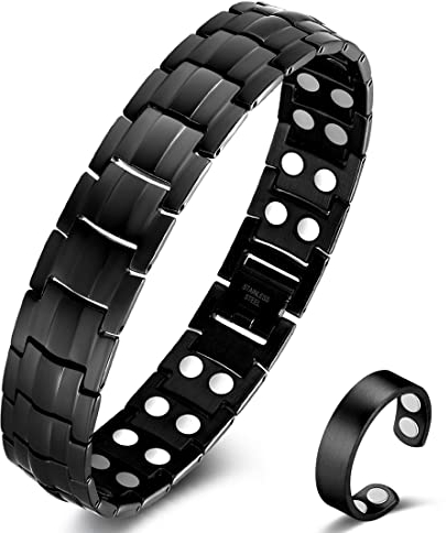 Vicmag Magnetarmband Herren Titanstahl-Magnetarmband Doppelreihige Ultra-Stärke-Magnete mit Einstellwerkzeug und Geschenkbox (Schwarz)