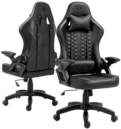 KRAKEN CHAIRS Gaming Stuhl Ergonomischer Gaming Sessel Bürostuhl Höhenverstellbar Drehstuhl Gamer Stuhl Verstellbare Armlehne Lendenkissen Schwarz