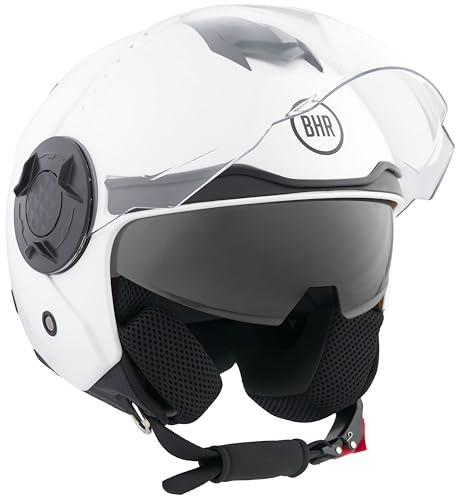 BHR Casco Jet Doppia Visiera 830 FLASH, Casco Scooter Omologato ECE 22.06, Casco Moto Jet Leggero & Confortevole con Visiera Interna Parasole, Bianco, S