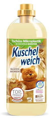 Kuschelweich Weichspüler 1 l, Glücksmoment, kuschlig-weich, hautverträglich | mikroplastikfrei, Natürliches Frischegefühl, Hautneutral, Nachhaltig, Kuschelweich, 1 l für 38 Wäschen