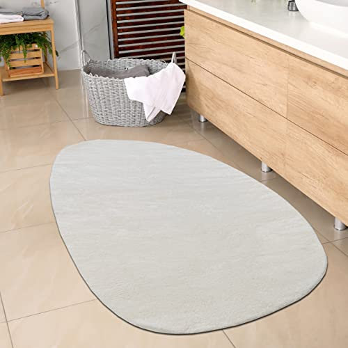 CARPETIA Ovaler Badezimmer Teppich angenehm weich – pflegleicht – in Creme, 60x100 cm Oval