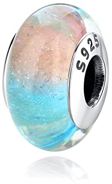 Nbsameng Murano Encanto de Cristal, Colgantes de Plata de Ley 925, Compatible Con Pandora Pulseras y Collares,de Color