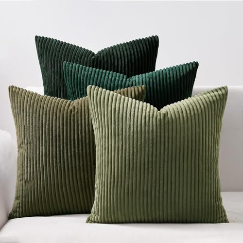 Topfinel Kissenbezug 50x50 Dunkelgrün 4er Set Kordsamt Kissenbezüge Kissenhülle Dekokissenbezug sofakissen dekokissen deko für Sofa Schlafzimmer Wohnzimmer Balkon Kinder flauschig Farbverlauf