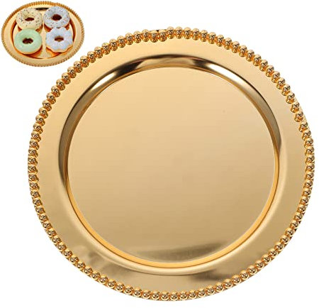 Zerodeko Beaded Lace Plate Party Supply Appetizer Plates Round Serving Tray Jewelry Dish Cosmetics Organizer Vintage Rings Charger Plates Decor Candy Holder Fruit Tea Set Iron