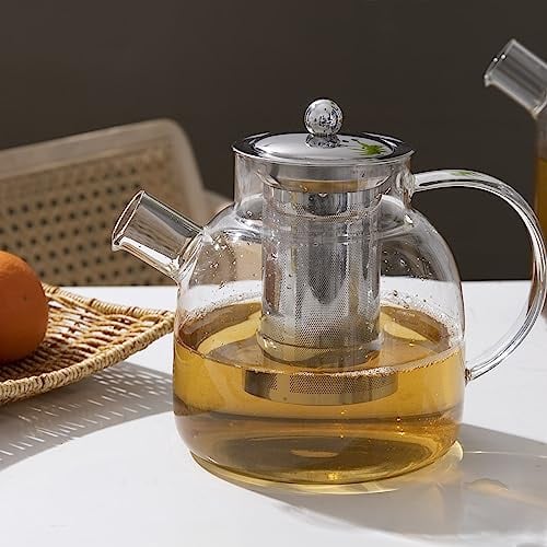 Eden & Willow Glass Teapot with Infuser | Stainless Steel Removable Infusers & Lid | Loose Leaf Tea Strainers | Large Capacity and Stovetop Safe Teapots for Kitchen (1.5L)