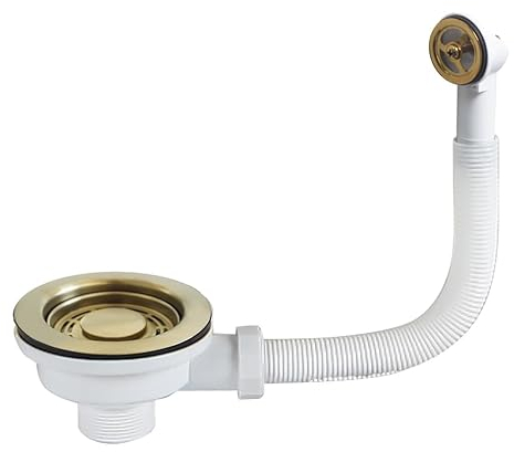 TALEA Kit de bonde de vidange pour évier de cuisine, filtre doré/gris foncé avec trop-plein rond, 114 mm (doré)