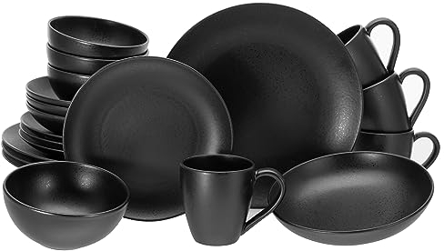 CreaTable, 16815, Serie Magic Black Coupe, 20-teiliges Geschirrset, Kombiservice aus Steinzeug, spülmaschinen- und mikrowellengeeignet, Made in Portugal