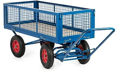 Turntable Trolley, Heavy Duty Site Platform Hand Truck Cart with Pneumatic Tires (Mesh Sides)