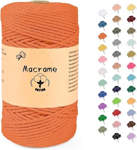Uvolo 4mm x 100m Makramee Garn, Baumwollgarn, Macrame Kordel für Basteln, Pflanzenbügel-Orange