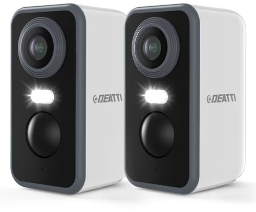 DEATTI Überwachungskamera Aussen Akku, 2K Kamera Überwachung Kabellos WLAN Außen/Innen, WiFi Kamera Outdoor mit PIR Bewegungsmelder, 2-Wege-Audio, Farbnachtsicht, IP66 Wasserdicht, Alexa, 2Pcs