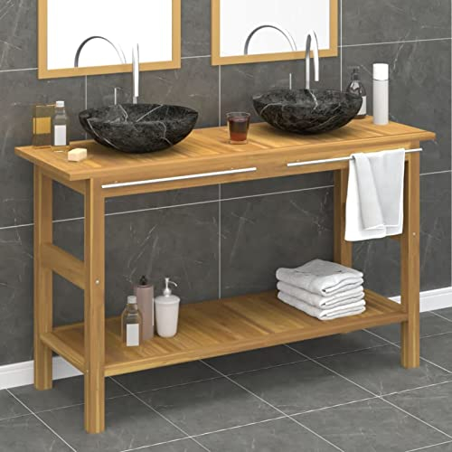 TANZEM Waschtisch mit Schwarzen Marmorbecken Massivholz Teak, Waschbeckenunterschrank, Badezimmerschrank, Badezimmermöbel, Badschrank, Badezimmer Unterschrank, Badezimmer Möbel 3096579