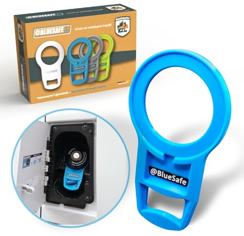 MaJoCompTec® ADBLUESAFE Tankdeckel Sicherung I Tanksicherung für AdBlue Tankverschluss Deckel I Zubehör Kastenwagen Camping Wohnmobil (Kunststoff Blau, Sicherung Boxer + Jumper + Ducato)