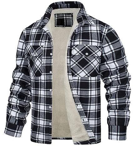 Generisch Jackets For Men, Herren Kariertes Winterjacke Thermohemd Fleece Gefüttert Freizeit Jacke Karrierte Für Holzfällerhemd Männer Mantel Mit Plaid Muster Kapuze (4XL, Schwarz)