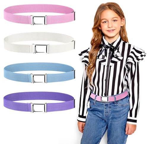 Heveer Elastischer Gürtel Kinder Gürtel für Jungen Mädchen Verstellbar Stretchgürtel für Jeans Hosen Kleid 4 Stück Weiß Blau Rosa Lila