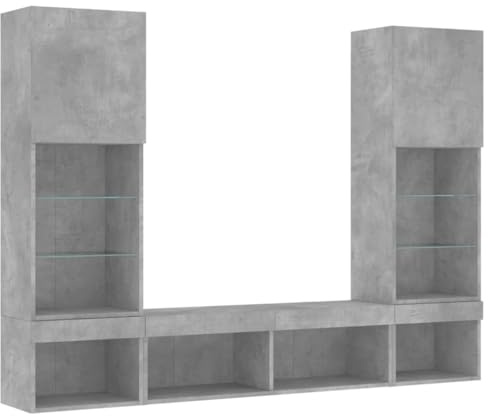 vidaXL 5-TLG. Wohnwand mit LED-Beleuchtung Betongrau Holzwerkstoff