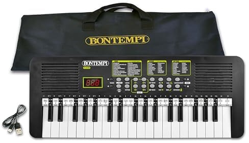 Bontempi | KeyRhythm - Tastiera Digitale a 37 Tasti, Passo 2 cm con Presa per Cuffie, Striscia Pentagrammata, Metronomo e Transposer, 53,4x19,9x6,9 cm